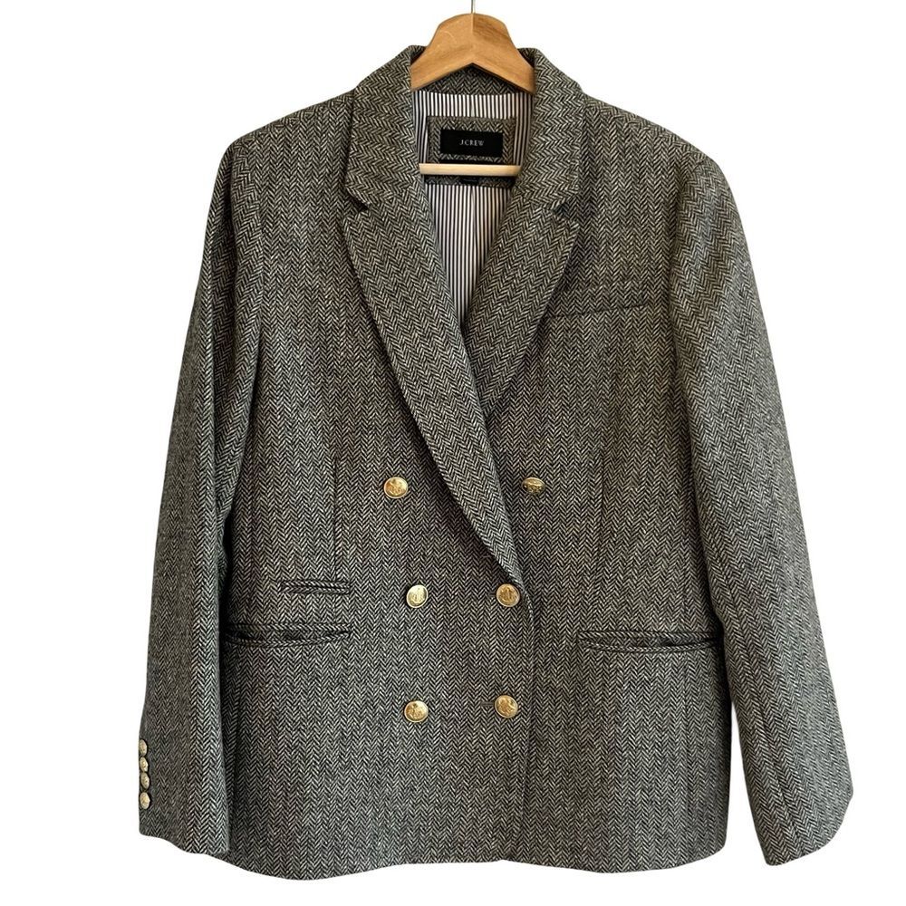 J Crew Womens Bristol Herringbone Wool Blazer Size 14 Classic Academia Old Money